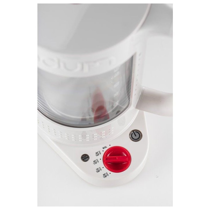 Bouilloire électrique double paroi - BODUM - BISTRO - 1500 W - 1,1 L - 5 températures - Intérieur en verre - Blanc Bouilloire électrique double paroi - BODUM - BISTRO - 1500 W - 1,1 L - 5 températures - Intérieur en verre - Blanc