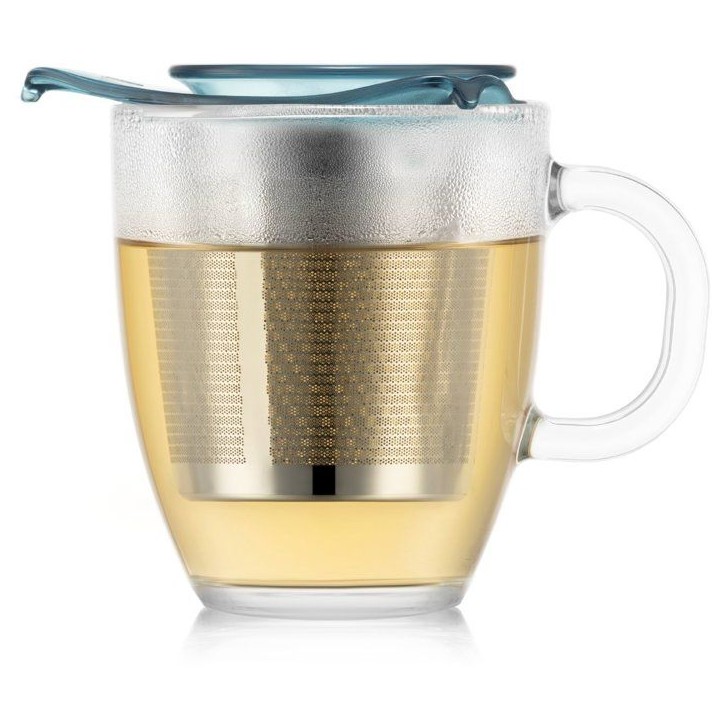 Set - BODUM - Yo-Yo - Mug en verre trempé avec infuseur a thé en inox - Individuel - Bleu clair - 0,35 l Set - BODUM - Yo-Yo - Mug en verre trempé avec infuseur a thé en inox - Individuel - Bleu clair - 0,35 l
