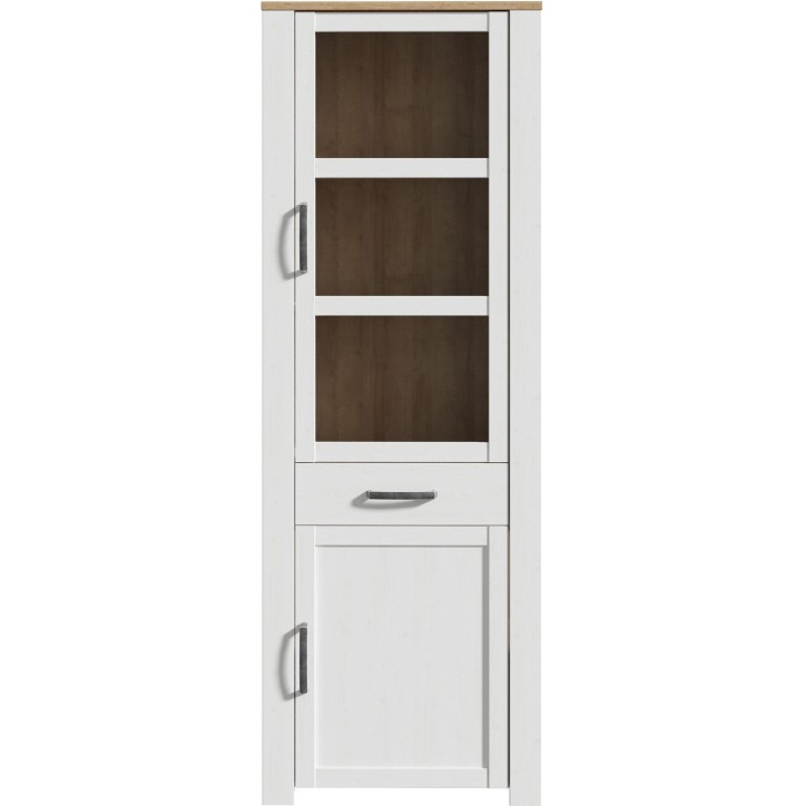 Vitrine haute BOHOL Blanche - 2 portes dont 1 vitrée + 1 tiroir - L 71,7 x P 42 x H 205,4 cm Vitrine haute BOHOL Blanche - 2 portes dont 1 vitrée + 1 tiroir - L 71,7 x P 42 x H 205,4 cm