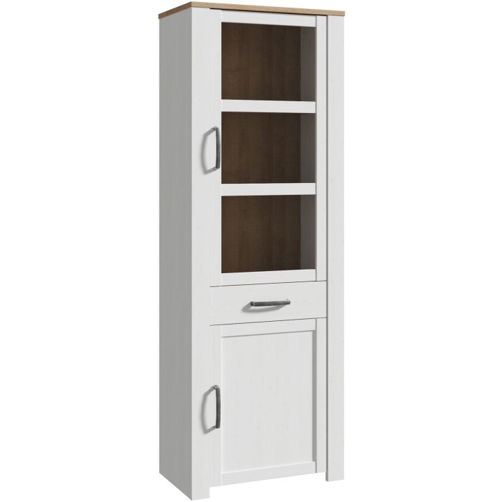 Vitrine haute BOHOL Blanche - 2 portes dont 1 vitrée + 1 tiroir - L 71,7 x P 42 x H 205,4 cm Vitrine haute BOHOL Blanche - 2 portes dont 1 vitrée + 1 tiroir - L 71,7 x P 42 x H 205,4 cm