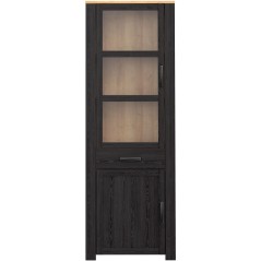 Vitrine Haute BOHOL Noire – 2 Portes dont 1 Vitrée + 1 Tiroir – L