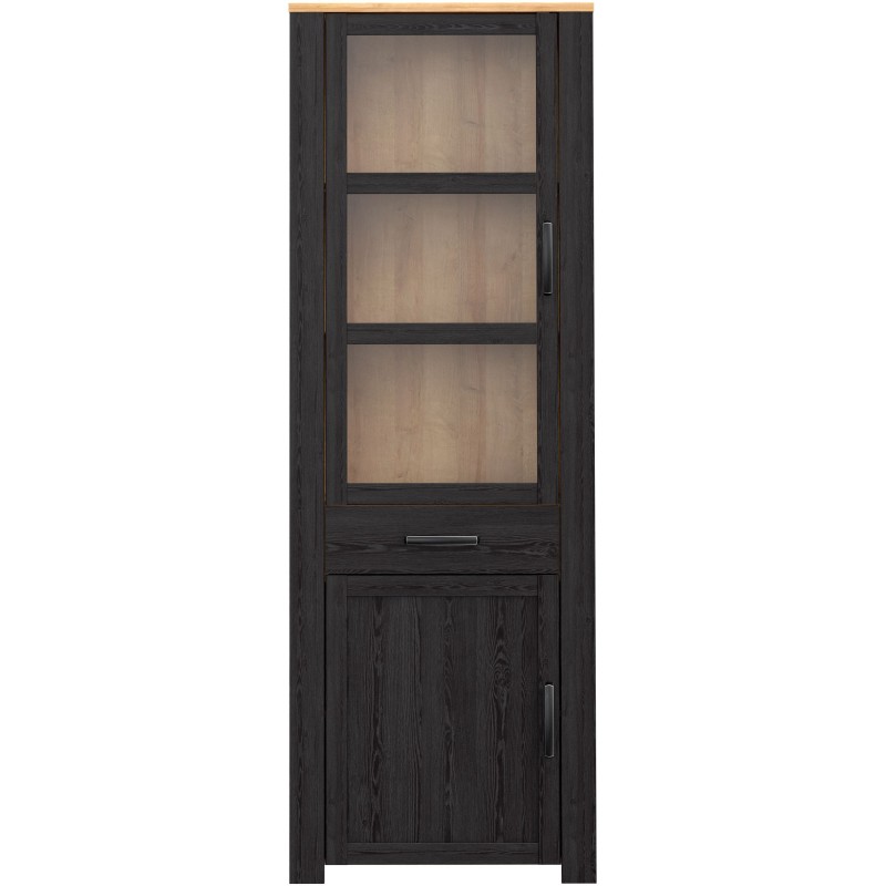 Vitrine Haute BOHOL Noire – 2 Portes dont 1 Vitrée + 1 Tiroir – L