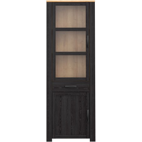 Vitrine Haute BOHOL Noire – 2 Portes dont 1 Vitrée + 1 Tiroir – L