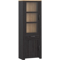 Vitrine Haute BOHOL Noire – 2 Portes dont 1 Vitrée + 1 Tiroir – L