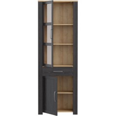 Vitrine Haute BOHOL Noire – 2 Portes dont 1 Vitrée + 1 Tiroir – L