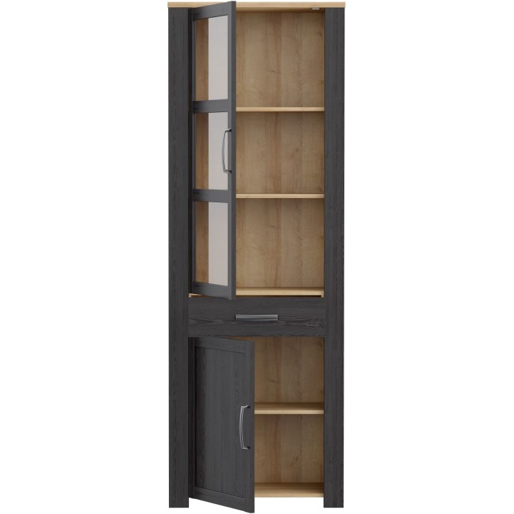 Vitrine Haute BOHOL Noire – 2 Portes dont 1 Vitrée + 1 Tiroir – L 71,7 × P 42 × H 205,4 cm Vitrine Haute BOHOL Noire – 2 Portes dont 1 Vitrée + 1 Tiroir – L 71,7 × P 42 × H 205,4 cm