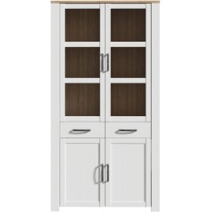 Vitrine Large BOHOL Blanche – 4 Portes dont 2 Vitrées + 2 Tiroirs