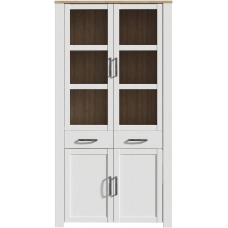 Vitrine Large BOHOL Blanche – 4 Portes dont 2 Vitrées + 2 Tiroirs