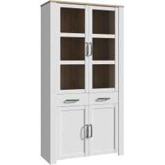 Vitrine Large BOHOL Blanche – 4 Portes dont 2 Vitrées + 2 Tiroirs