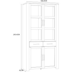 Vitrine Large BOHOL Blanche – 4 Portes dont 2 Vitrées + 2 Tiroirs