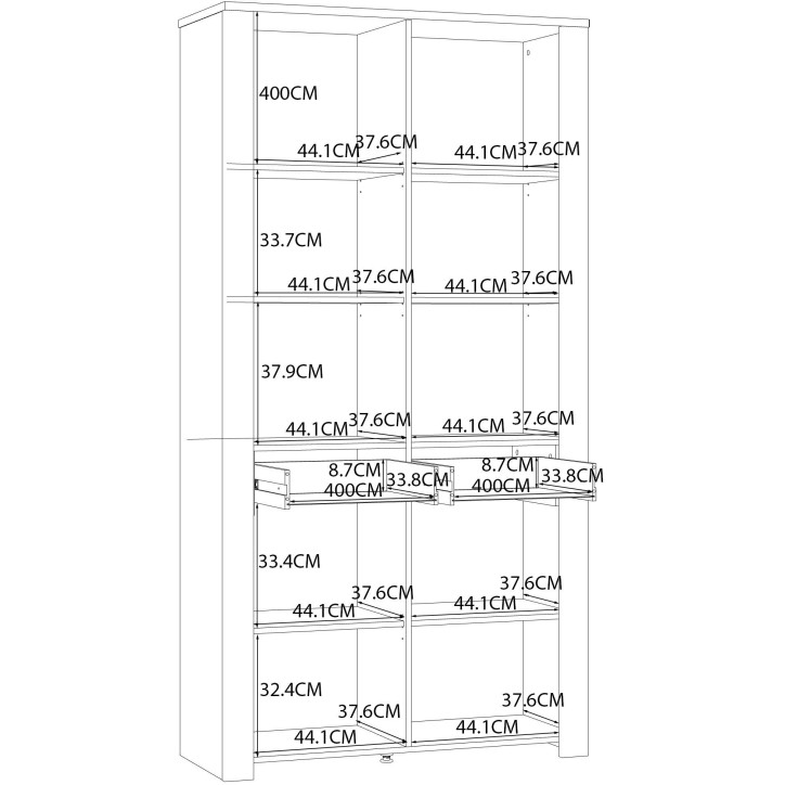 Vitrine Large BOHOL Blanche – 4 Portes dont 2 Vitrées + 2 Tiroirs – L 106,4 × P 42 × H 205,4 cm Vitrine Large BOHOL Blanche – 4 Portes dont 2 Vitrées + 2 Tiroirs – L 106,4 × P 42 × H 205,4 cm