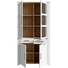 Vitrine Large BOHOL Blanche – 4 Portes dont 2 Vitrées + 2 Tiroirs