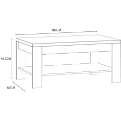 Table Basse Rectangle BOHOL – Chene Blanc & Beige – Double Plateau