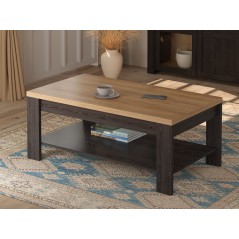 Table Basse Rectangle BOHOL – Chene Noir & Beige – Double Plateau – L 100 × P 60 × H 45,7 cm