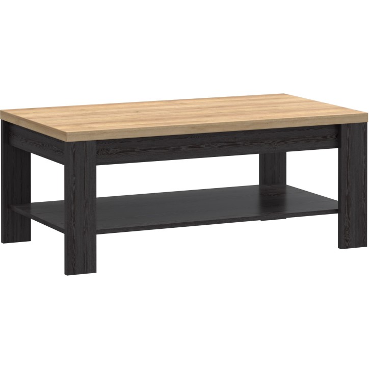 Table Basse Rectangle BOHOL – Chene Noir & Beige – Double Plateau – L 100 × P 60 × H 45,7 cm Table Basse Rectangle BOHOL – Chene Noir & Beige – Double Plateau – L 100 × P 60 × H 45,7 cm