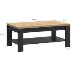 Table Basse Rectangle BOHOL – Chene Noir & Beige – Double Plateau