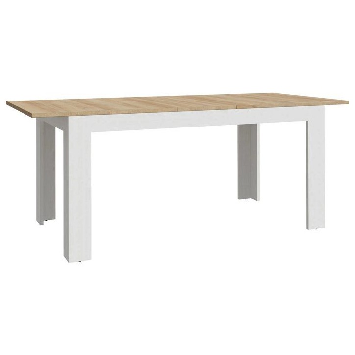 Table a manger extensible BOHOL – Blanc & Bois – 8 personnes – Extension L 160 a 206,6 × P 90,2 × H 78,2 cm Table a manger extensible BOHOL – Blanc & Bois – 8 personnes – Extension L 160 a 206,6 × P 90,2 × H 78,2 cm