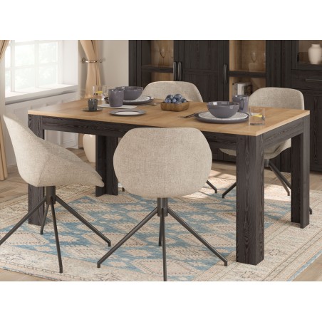 Table a manger extensible BOHOL – Noir & Bois – 8 personnes – Extension L 160 a 206,6 × P 90,2 × H 78,2 cm