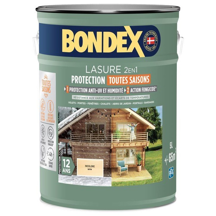 Lasure 2 en 1 protection extérieure - Incolore - Satin - Protection 12 ans - Toutes saisons - Bondex - 5L Lasure 2 en 1 protection extérieure - Incolore - Satin - Protection 12 ans - Toutes saisons - Bondex - 5L
