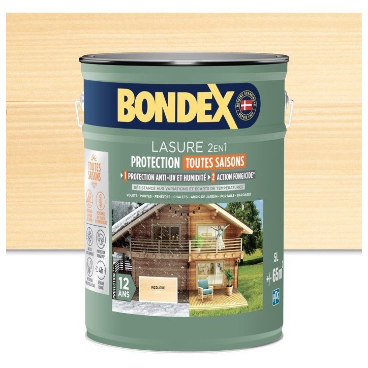 Lasure 2 en 1 protection extérieure - Incolore - Satin - Protection 12 ans - Toutes saisons - Bondex - 5L Lasure 2 en 1 protection extérieure - Incolore - Satin - Protection 12 ans - Toutes saisons - Bondex - 5L