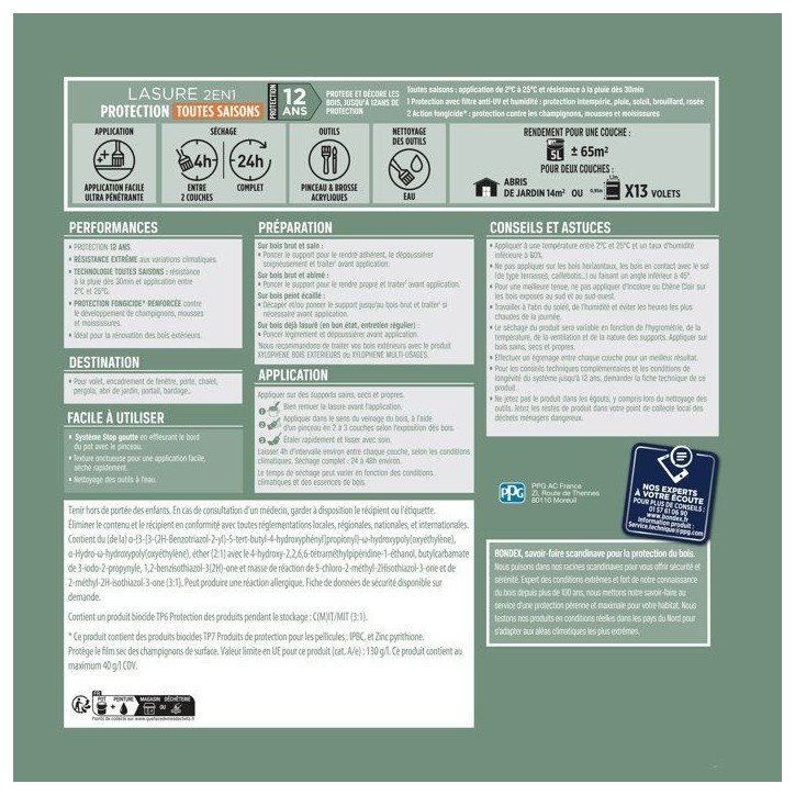 Lasure 2 en 1 protection extérieure - Chene Doré - Satin - Protection 12 ans - Toutes saisons - Bondex - 5L Lasure 2 en 1 protection extérieure - Chene Doré - Satin - Protection 12 ans - Toutes saisons - Bondex - 5L