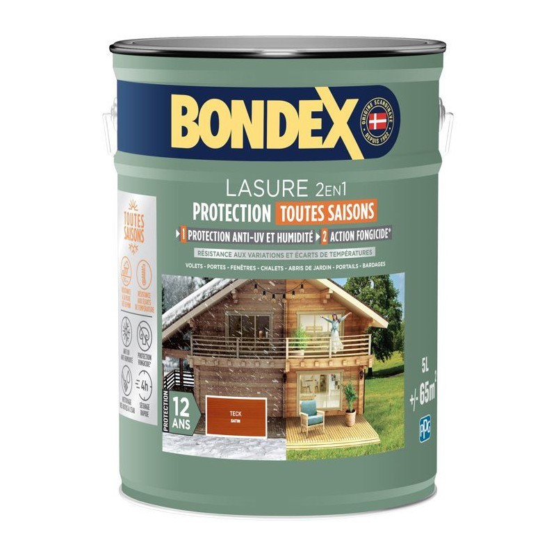 Lasure 2 en 1 protection extérieure - Teck - Satin - Protection 12 an