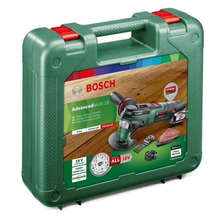 Outil multifonctions sans fil Bosch - AdvancedMulti 18 avec set d'accessoires (Livré avec 1 batterie 18V - 2,5Ah + chargeur) Outil multifonctions sans fil Bosch - AdvancedMulti 18 avec set d'accessoires (Livré avec 1 batterie 18V - 2,5Ah + chargeur)