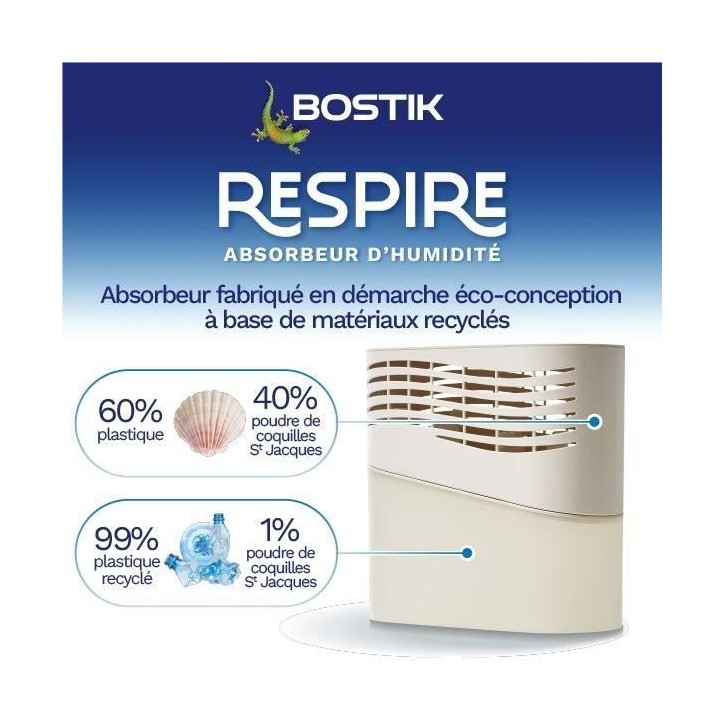 Absorbeur d'humidité - BOSTIK - Respire - Jusqu'a 25 m² - 2 recharges sans parfum - 2 x 250 g Absorbeur d'humidité - BOSTIK - Respire - Jusqu'a 25 m² - 2 recharges sans parfum - 2 x 250 g