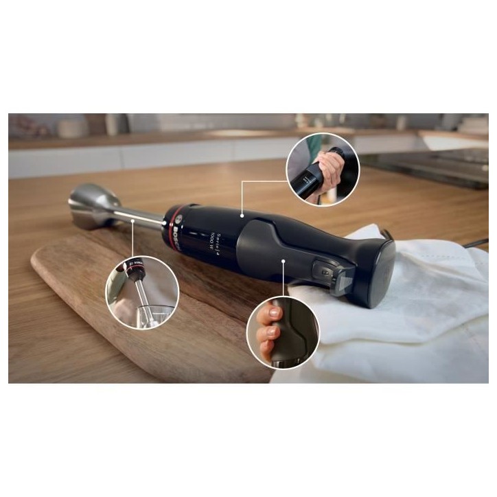 Mixeur plongeant - BOSCH - MSM4B621 - 1000 W - 4 lames aiguiseés - Bol mélangeur - Mini hachoir - Fouet - Engrenage céramique Mixeur plongeant - BOSCH - MSM4B621 - 1000 W - 4 lames aiguiseés - Bol mélangeur - Mini hachoir - Fouet - Engrenage céramique