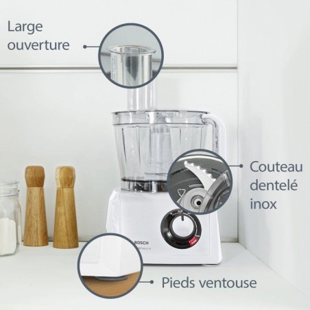 Robot multifonction - BOSCH - B1EMC812S8 - 1250 W - 3,9 L - Variateur de vitesse + Turbo - Blanc / Inox - Livre 80 recettes offe