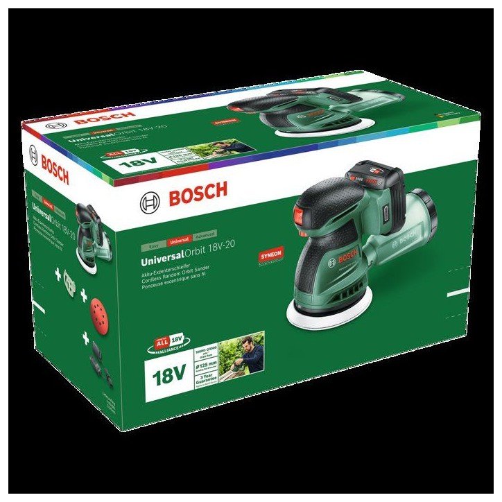 Ponceuse excentrique sans fil BOSCH - UniversalOrbit 18V 20 - 18V - 125mm - 1 batterie 2,0 Ah + chargeur Ponceuse excentrique sans fil BOSCH - UniversalOrbit 18V 20 - 18V - 125mm - 1 batterie 2,0 Ah + chargeur