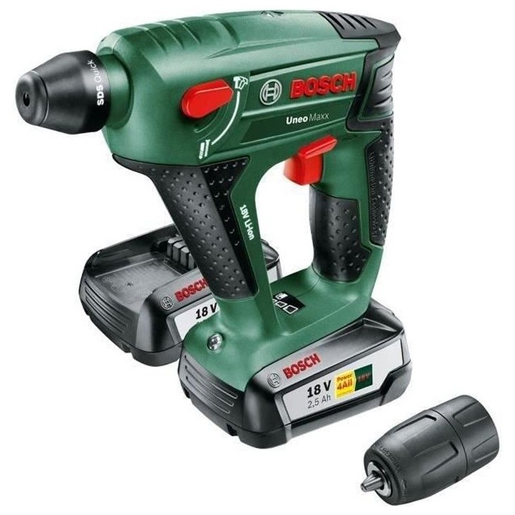 Perforateur sans fil Bosch - Uneo Maxx (Livrée avec 2 batteries 18V-2,5 Ah + chargeur + coffret de transport) Perforateur sans fil Bosch - Uneo Maxx (Livrée avec 2 batteries 18V-2,5 Ah + chargeur + coffret de transport)