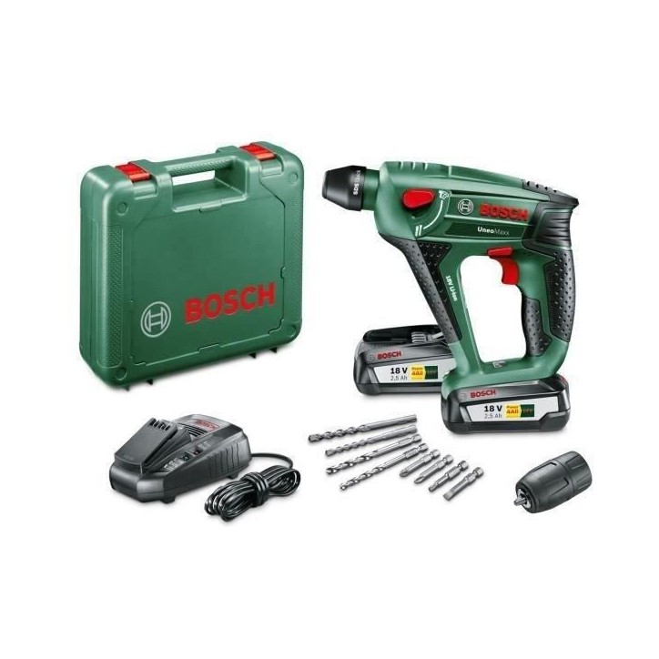 Perforateur sans fil Bosch - Uneo Maxx (Livrée avec 2 batteries 18V-2,5 Ah + chargeur + coffret de transport) Perforateur sans fil Bosch - Uneo Maxx (Livrée avec 2 batteries 18V-2,5 Ah + chargeur + coffret de transport)