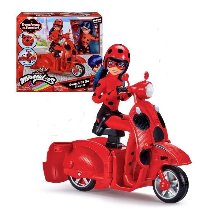 Scooter Miraculous Switch'n go + poupée articulée Ladybug Lucky Charm BANDAI 26 cm - P50668