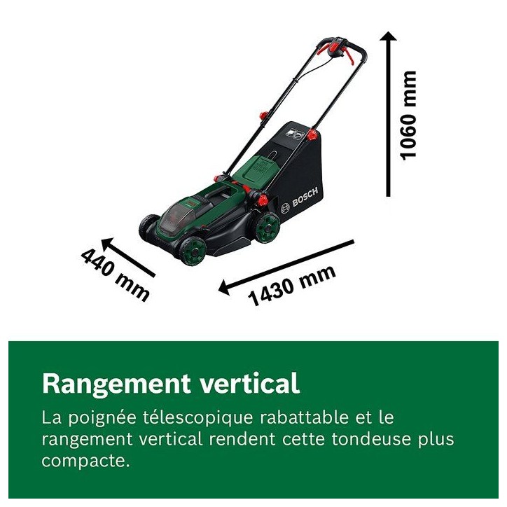 Tondeuse électrique sans fil + 2 batteries 4Ah + chargeur - Bosch - ROTAK18V2-38 - 06008B9M00 - 18V - 38cm de coupe