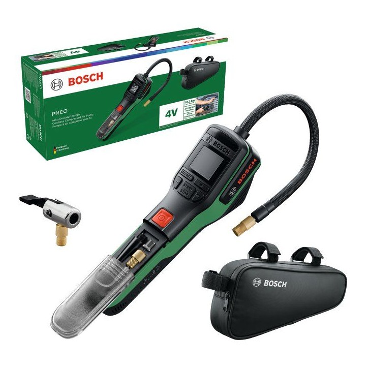 Pompe a air comprimé sans fil - Bosch - PNEO - gonfleur pneus (vélo, voiture, moto) - avec sacoche vélo