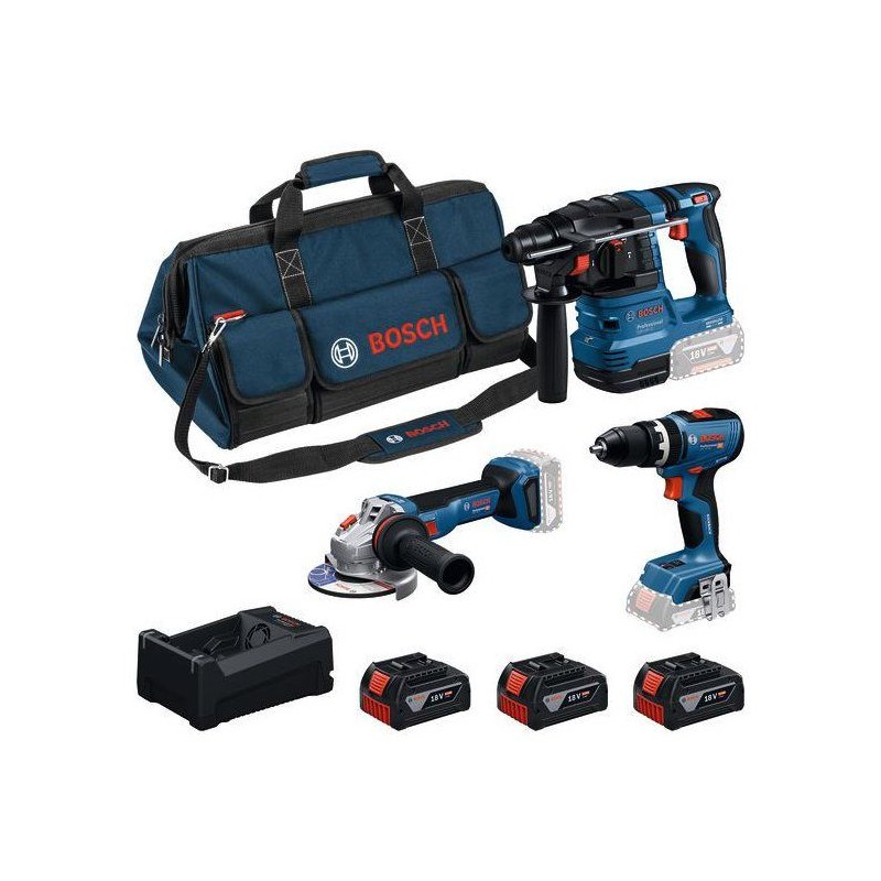 COMBO KIT 3 OUTILS : GSB 18V-65 + 18V-22 + GWS 18V-11 + batteries GBA