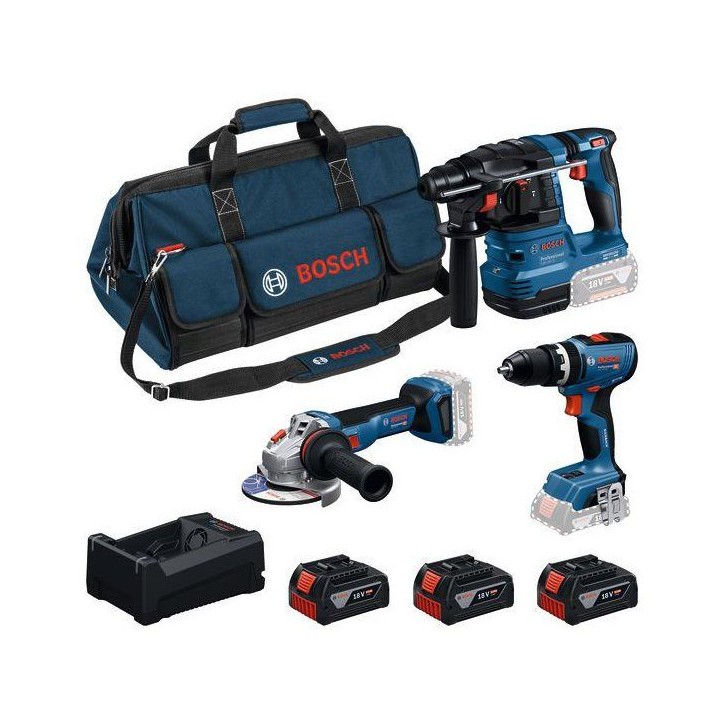COMBO KIT 3 OUTILS : GSB 18V-65 + 18V-22 + GWS 18V-11 + batteries GBA 3x5.0Ah + chargeur GAL 12V/18V-80 + sac