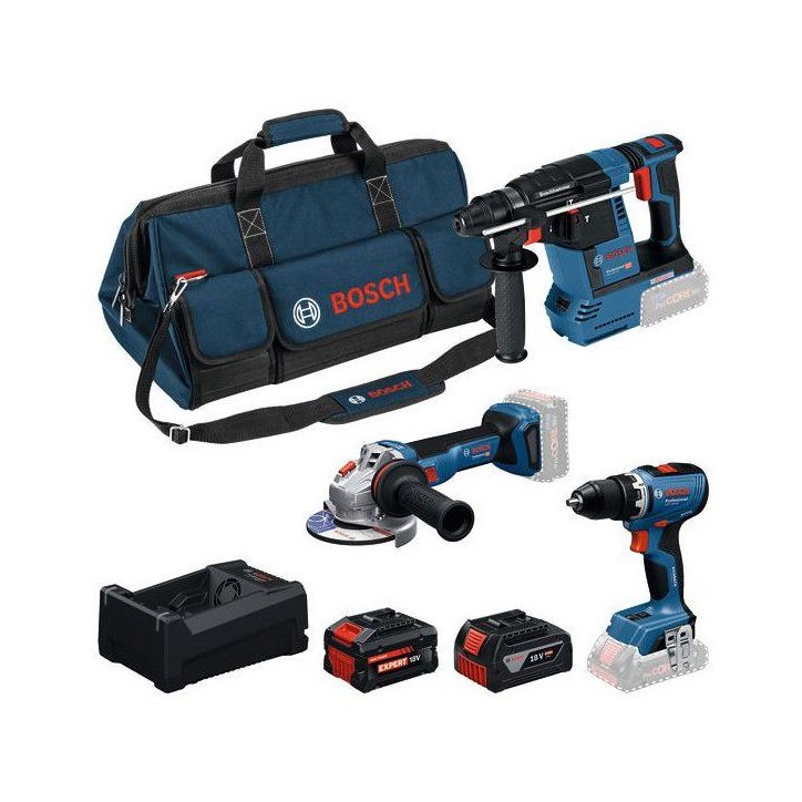 COMBO KIT 3 OUTILS : GSR 18V-65 +GBH 18V-26 + GWS 18V-11 + batteries GBA 18V 5,0 + 1x EXBA 18V 5,5Ah + chargeur GAL 12V/18V