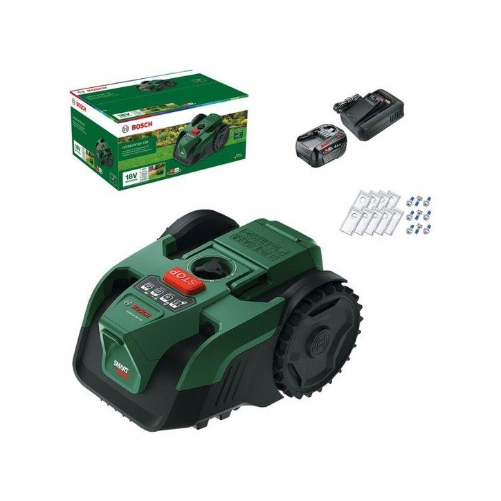 Robot tondeuse autonome - Bosch - VISIMOW18V-200 - 06008E1102 - batterie 5Ah + chargeur - 18V - 18cm de coupe