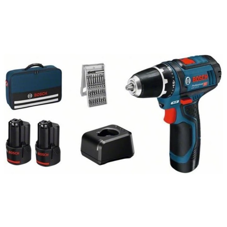 Perceuse sans fil - BOSCH Professional - GSR 12V-15 - 2 batteries 2Ah - 25 accessoires - 12V Perceuse sans fil - BOSCH Professional - GSR 12V-15 - 2 batteries 2Ah - 25 accessoires - 12V