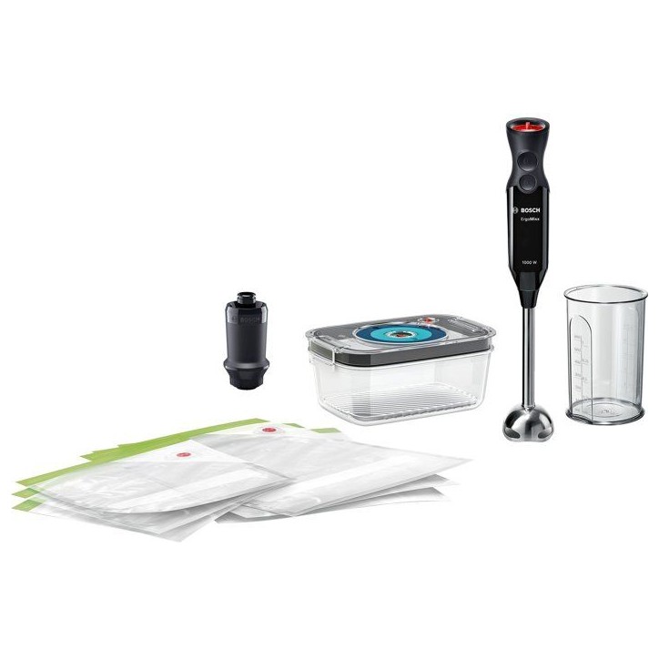 Mixeur plongeant - BOSCH - MS6CB61V1 ErgoMixx - 1000 W - 12 vitesses + turbo - Bol mixeur - Pompe sous vide - Noir Mixeur plongeant - BOSCH - MS6CB61V1 ErgoMixx - 1000 W - 12 vitesses + turbo - Bol mixeur - Pompe sous vide - Noir