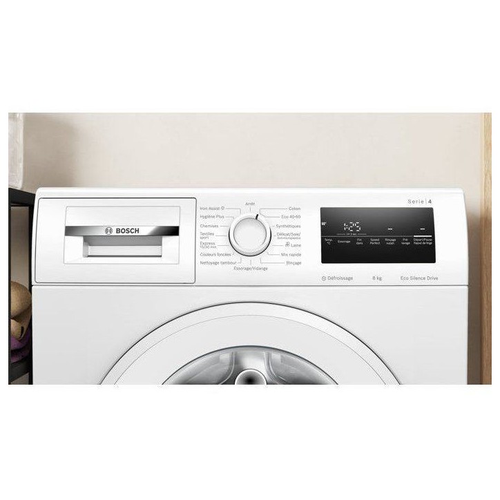 Lave-linge hublot BOSCH WAN2827UFR SER4 - 8 kg - Induction - L60cm - 1400 trs/min - Classe A - Vapeur - Blanc