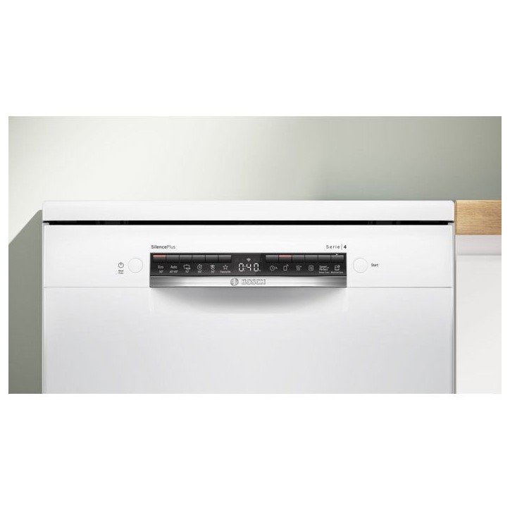 Lave-vaisselle pose libre BOSCH SMS4HMW08E SER4 - 14 couverts - EcoSilence Drive - L60cm - 44dB - tiroir a couverts - Blanc Lave-vaisselle pose libre BOSCH SMS4HMW08E SER4 - 14 couverts - EcoSilence Drive - L60cm - 44dB - tiroir a couverts - Blanc