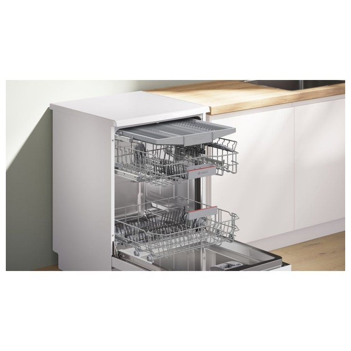 Lave-vaisselle pose libre BOSCH SMS4HMW08E SER4 - 14 couverts - EcoSilence Drive - L60cm - 44dB - tiroir a couverts - Blanc Lave-vaisselle pose libre BOSCH SMS4HMW08E SER4 - 14 couverts - EcoSilence Drive - L60cm - 44dB - tiroir a couverts - Blanc