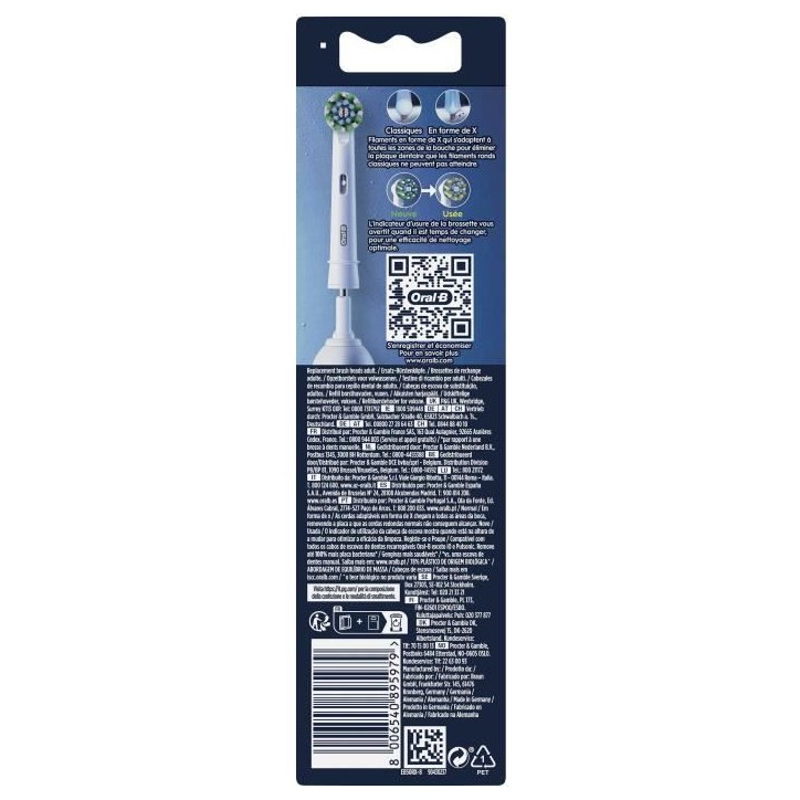 Brossettes - ORAL-B - Cross action - X-filaments (FR) x8