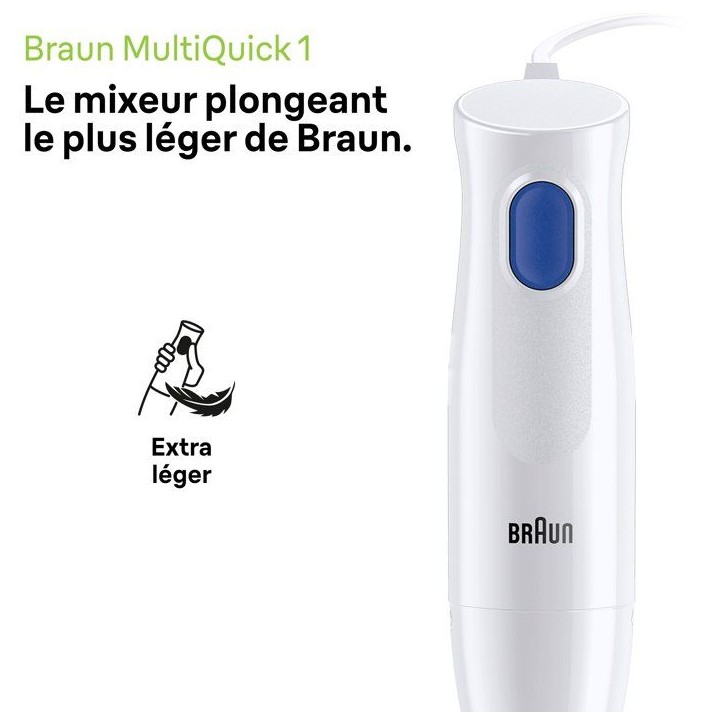 Mixeur plongeant - BRAUN - MultiQuick 1 MQ10.202M - 450 W - 1 vitesse - Blanc