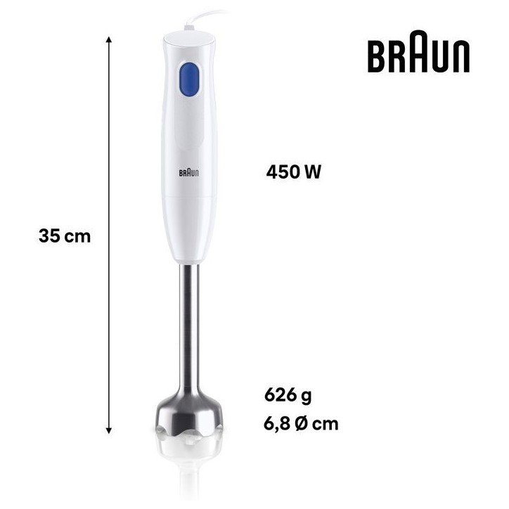 Mixeur plongeant - BRAUN - MultiQuick 1 MQ10.202M - 450 W - 1 vitesse - Blanc
