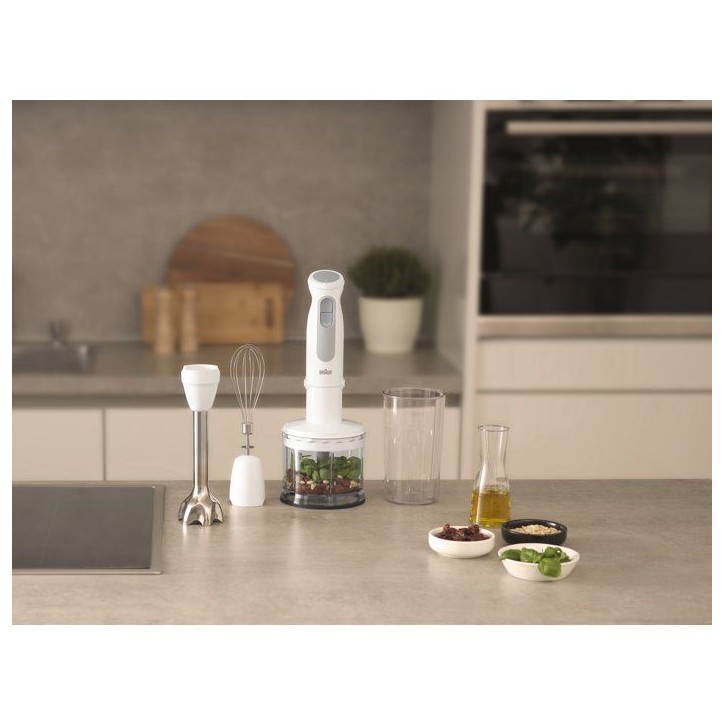 Mixeur plongeant - BRAUN - MultiQuick 5 - 1000 W - 21 vitesses - Gobelet 600 ml - Mini hachoir - Fouet - Blanc Mixeur plongeant - BRAUN - MultiQuick 5 - 1000 W - 21 vitesses - Gobelet 600 ml - Mini hachoir - Fouet - Blanc
