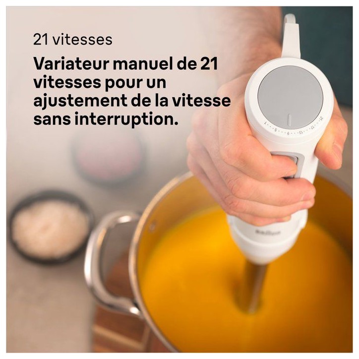 Mixeur plongeant - BRAUN - MultiQuick 5 - 1000 W - 21 vitesses - Gobelet 600 ml - Mini hachoir - Fouet - Blanc Mixeur plongeant - BRAUN - MultiQuick 5 - 1000 W - 21 vitesses - Gobelet 600 ml - Mini hachoir - Fouet - Blanc